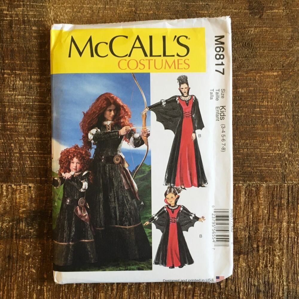 McCalls Sewing Pattern M6817 Merida Brave Vampiress Costume Kids 3-8 UNCUT